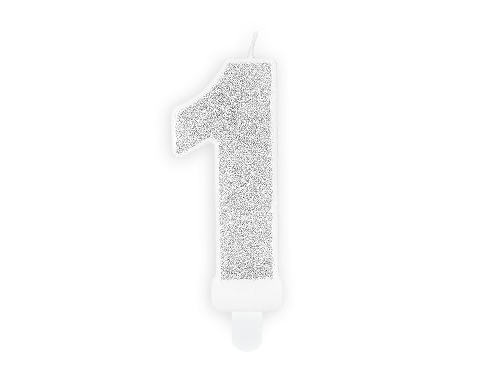 Kakkukynttilä Numero 8 Hopea Kimaltava - Siffra 1