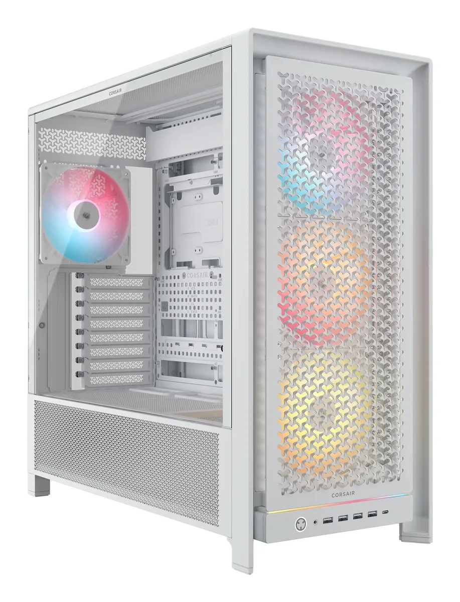 Corsair FRAME 5000D RS ARGB -miditornikotelo ikkunalla ja RGB-valaistuksella, valkoinen