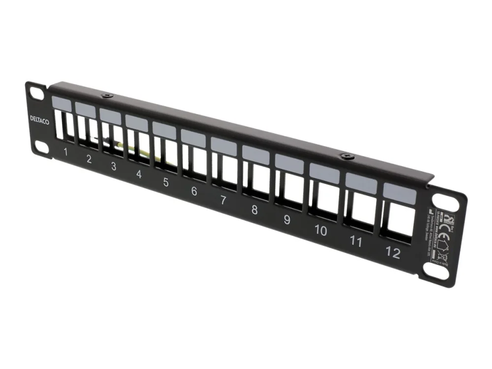 Deltaco 10" Keystone patch panel 12 ports 1U metal black