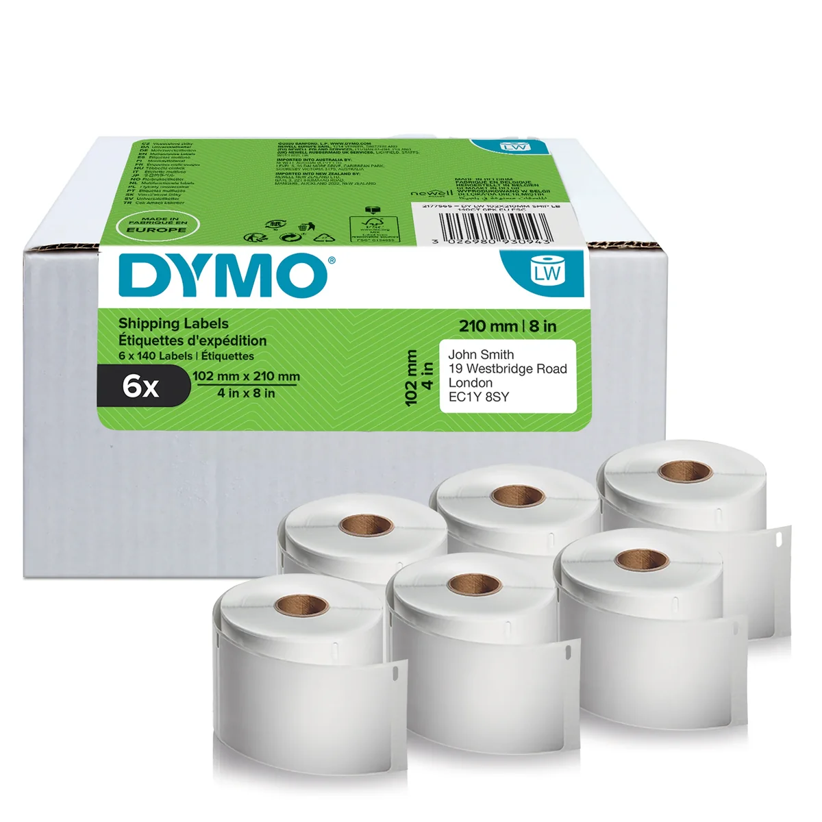 Dymo® LabelWriter 102mm X 210mm DHL Labels (White) 6 Rolls X 140 Label