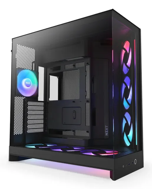 NZXT H9 Flow RGB+, Midi Tower, PC, musta, ATX, EATX, mikro ATX, Mini-ITX, Verkko, SGCC, Karkaistu lasi, Pelaaminen