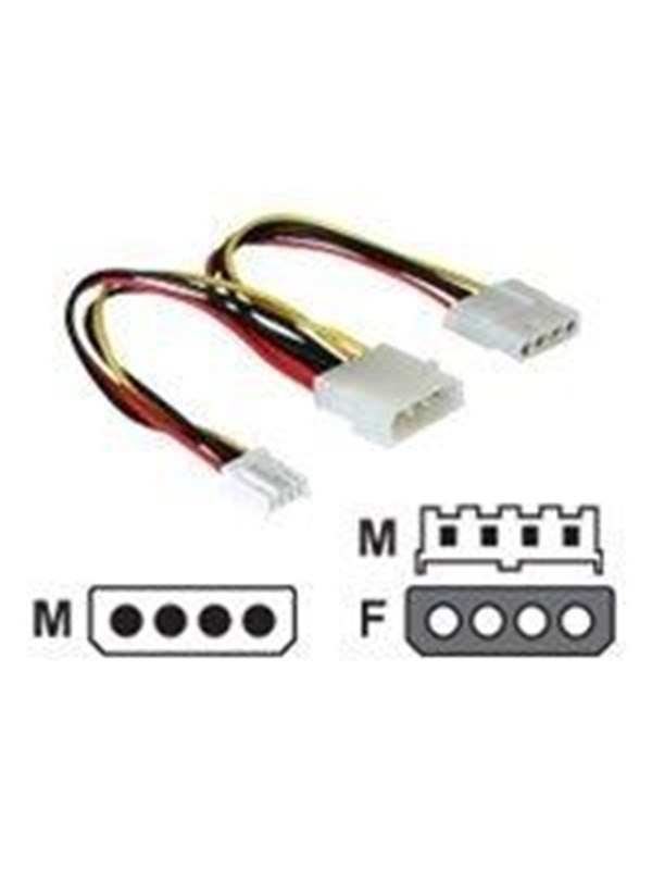 DeLOCK Power Cable Molex 4pin male to Molex 4 pin female + 4 pin