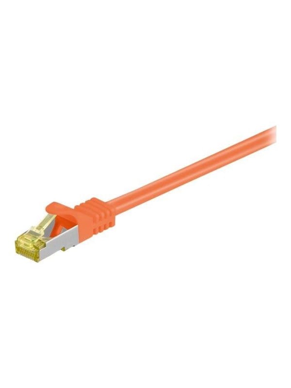 Goobay RJ45 patchkabel S/FTP (PiMF), 500 MHz, med CAT 7 råkabel, orange, 0,25 m LSZH halogenfri kabelhölje, koppar, RJ45-kontakt (CAT 6A)