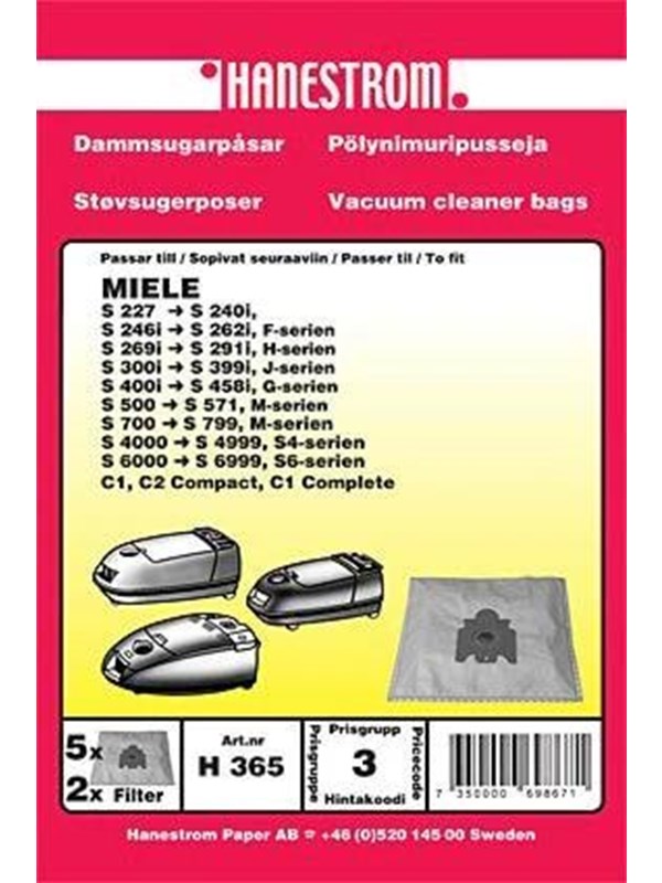 Premium Pölypussit Vastaava Miele FJM, 5kpl. + moottorisuodattimen DU12184 Vastaa: FJM