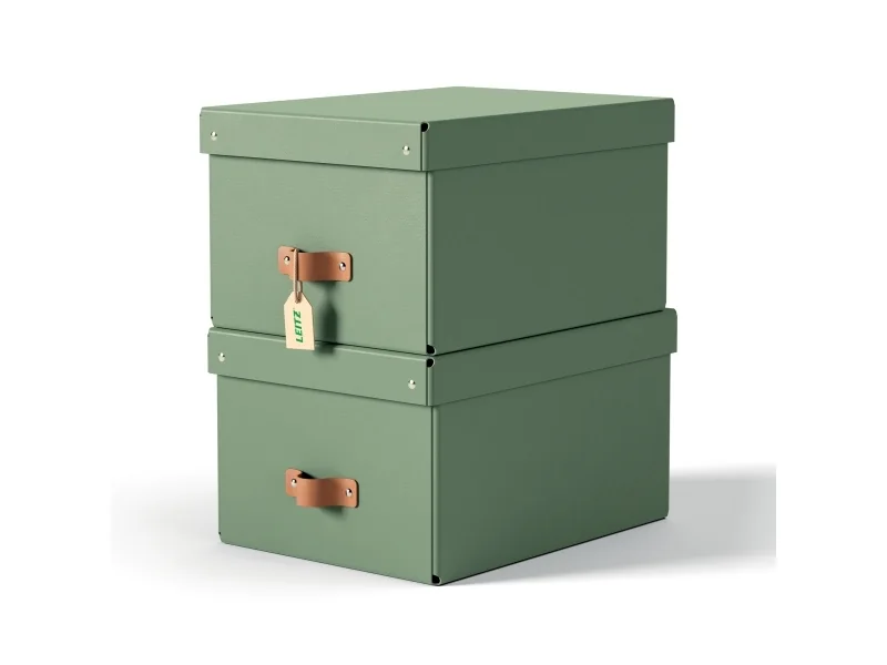 Leitz Puro säilytyslaatikko kannella, keskikokoinen, 17L, 100 % kierrätyskartonki, 2 kpl, Vihreä, Kartonki, 17 L, 270 mm, 370 mm, 200 mm