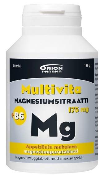 Multivita Magnesiumsitraatti+B6 appelsiini 80 purutabl 175 mg/2 mg