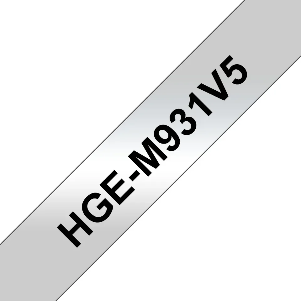Brother HGEM951V5 - Musta hopealla - Rulla (2,4 cm x 8 m) 5 rulla (rullat) laminaattinauha malleihin P-Touch PT-9500pc, PT-9700PC, PT-9800PCN, P-Touch