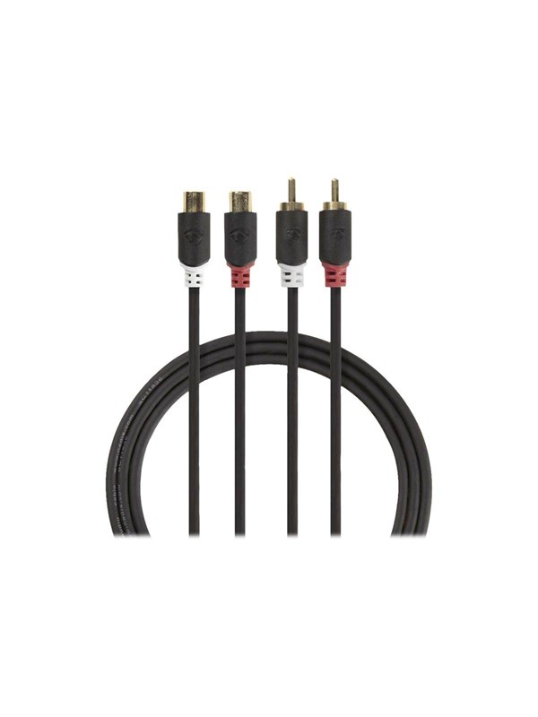Nedis Stereoäänikaapeli | 2x RCA uros | 2x RCA Naaras | Kullattu | 2.00 m | Pyöreä | Antrasiitti | Laatikko