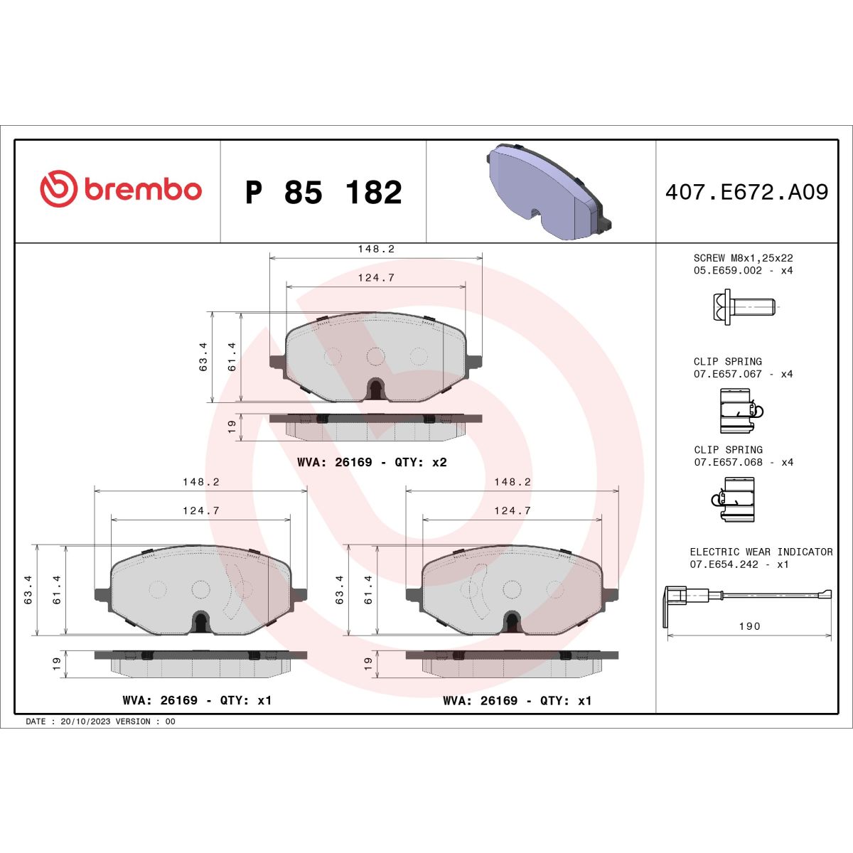 Jarrupalat, levyjarru BREMBO P 85 182X