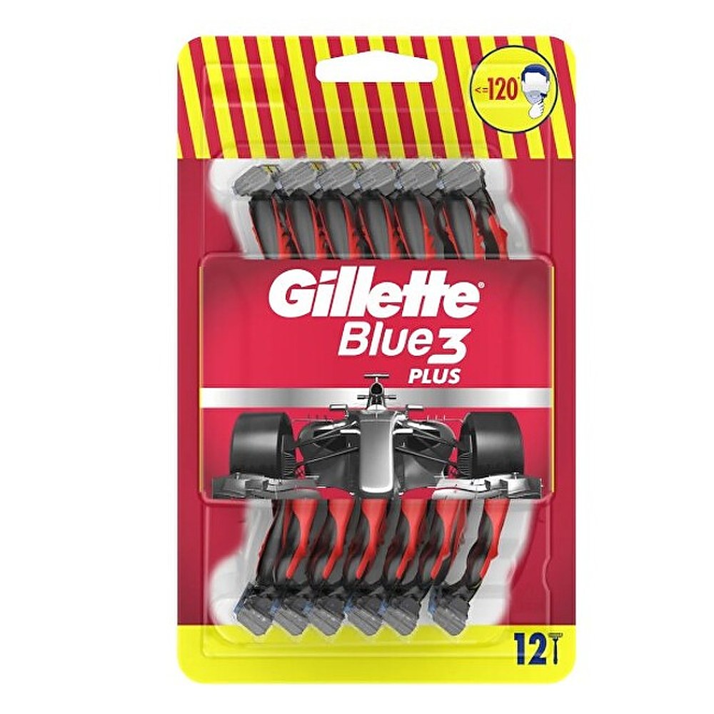 Gillette 12 kpl sinisiä 3 punaista kertakäyttöpartahöyliä miehille