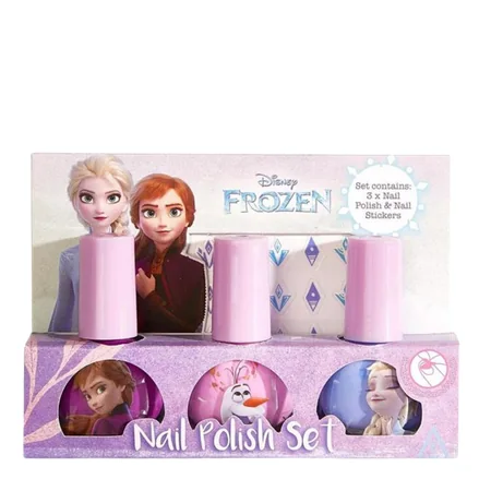Disney Frozen Kynsilakkasetti Tarrakoristeilla - 3 x 4 ml
