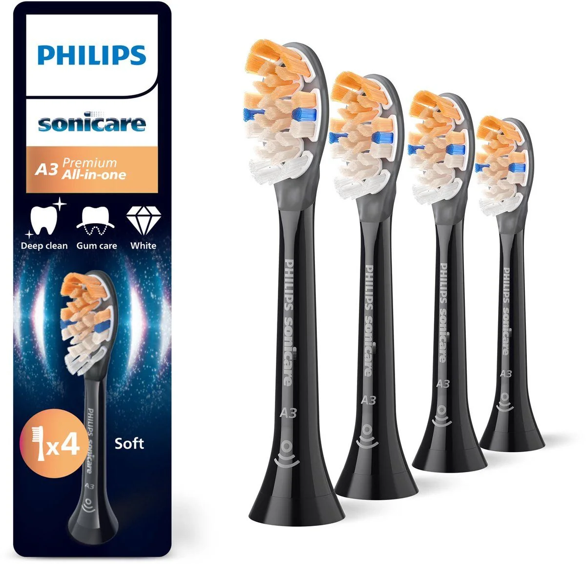 Philips HX9094 Sonicare A3 Premium All-in-One -hammasharjan päät - musta - 4 kpl