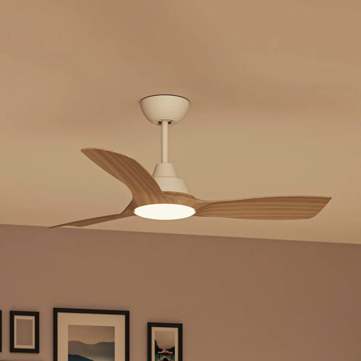 Philips LED-tuuletin Olas, halkaisija 106 cm, puu/valkoinen, CCT, DC