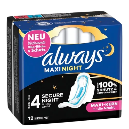 Always Maxi Night Size 4 Terveyssiteet Siivekkeillä - 12 kpl