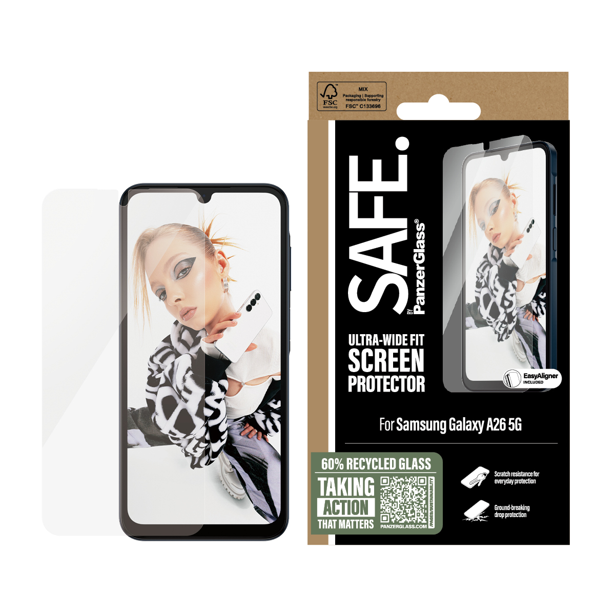 SAFE by PanzerGlass Screen Protector Samsung Galaxy A26 5G | Ultra-Wide Fit w. Aligner