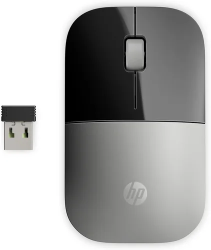 HP Langaton Z3700 -hiiri, hopea, Molempikätinen, Optinen, Langaton RF, 1200 DPI, Hopea