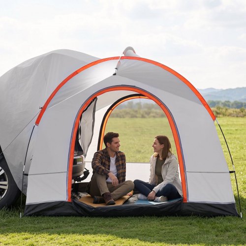 VEVOR SUV Camping Tent, 8'-8' SUV Tent Attachment for Camping with Rain Layer and Carry Bag, Waterproof PU2000mm Double Layer Truck Tent, Accommodate 6-8 Person, Rear Tent for Van Hatch Tailgate