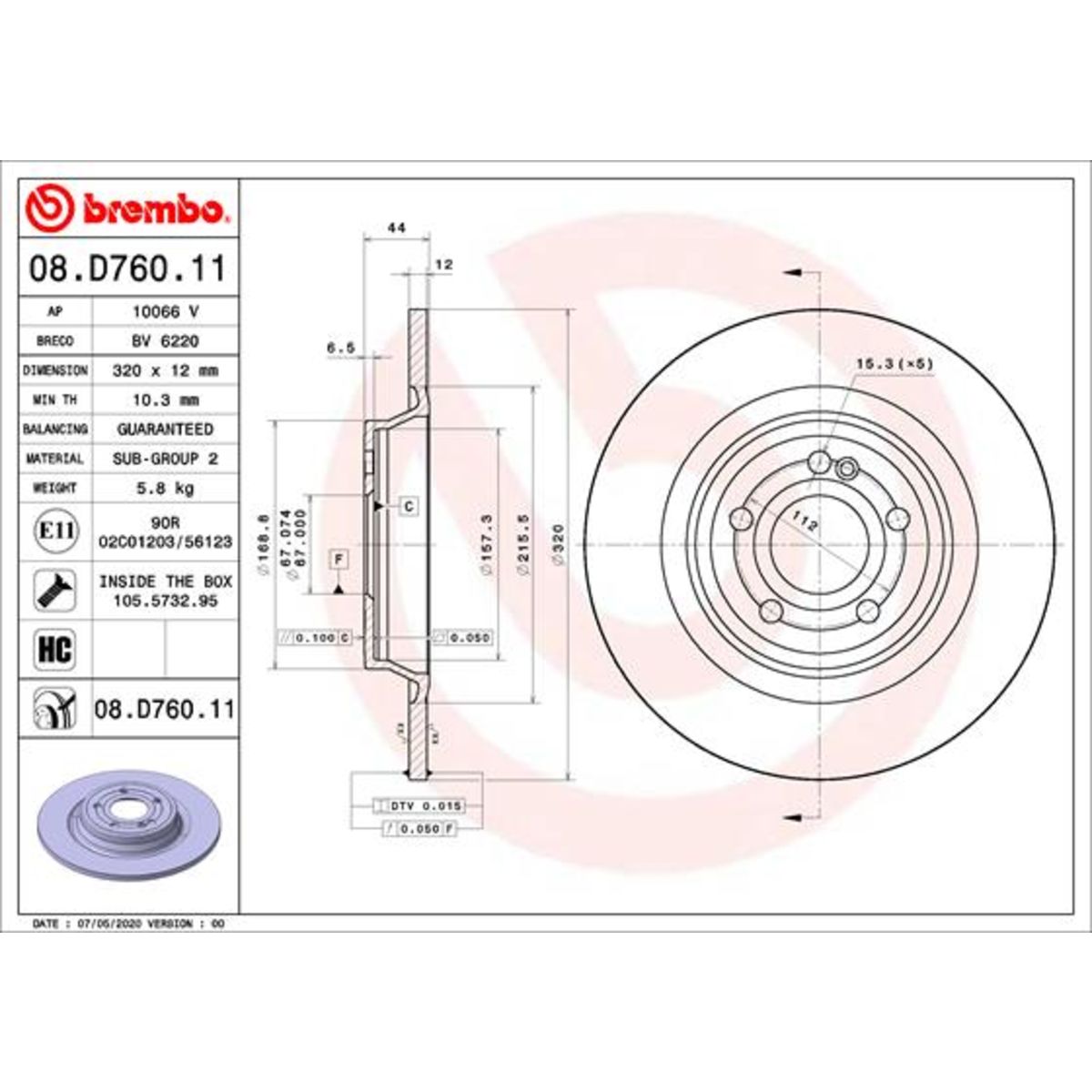 Jarrulevy BREMBO 08.D760.11