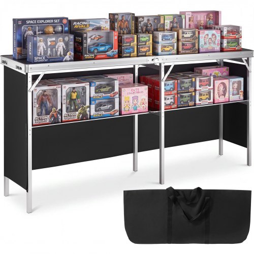 VEVOR Portable Tradeshow Podium Table, 1980 x 385 x 880 mm, Display Exhibition Counter Stand Booth Fair with Wall, Foldable Promotion Retail Bar Table Podium with Storage Rack and Carrying Bag