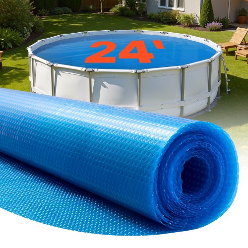 VEVOR Solar Pool Cover, 7.32m Round Pool Bubble Cover, 16 Mil Pools Solar Blanket with Bubble & PE Material, Daytime Heat Absorption, Nighttime Heat Retention, Heat Retaining Solars Covers, Blue