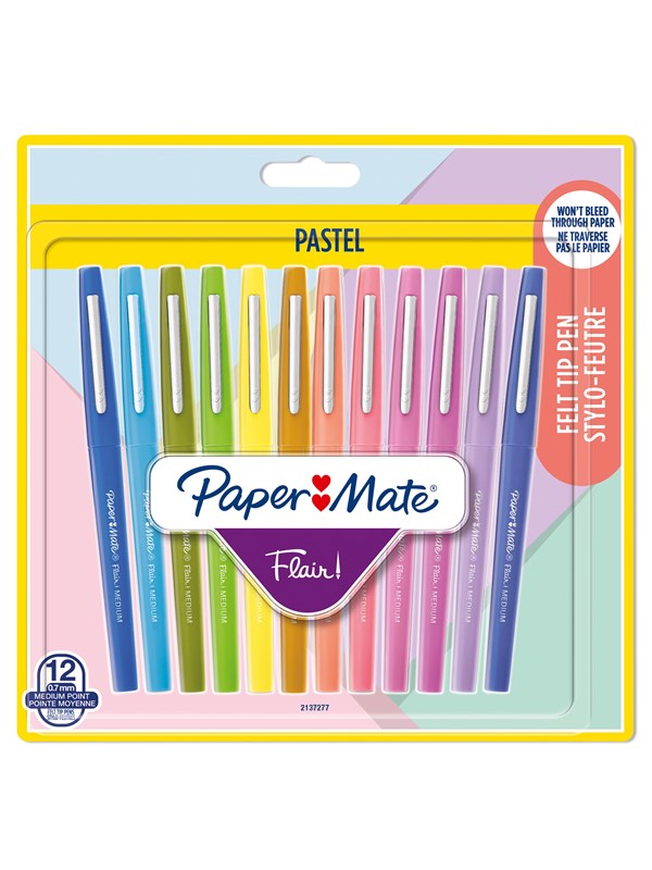 Paper Mate Flair -huopakynät | Keskikokoinen kärki (0,7 mm) | Pastellivärit | 12 kpl