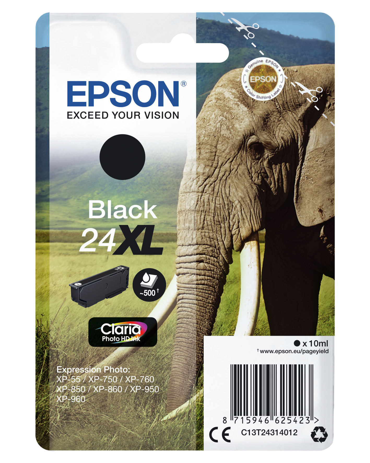 Epson 24XL-mustekasetti, 10 ml, musta