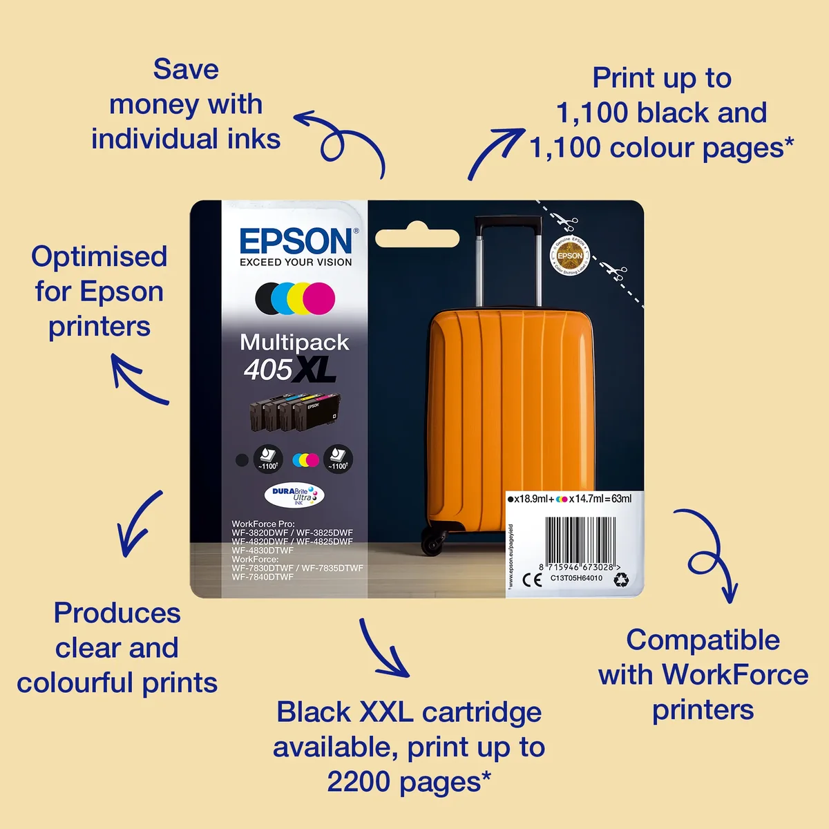 Epson 405 -mustekasetti, 5.4 ml, syaani