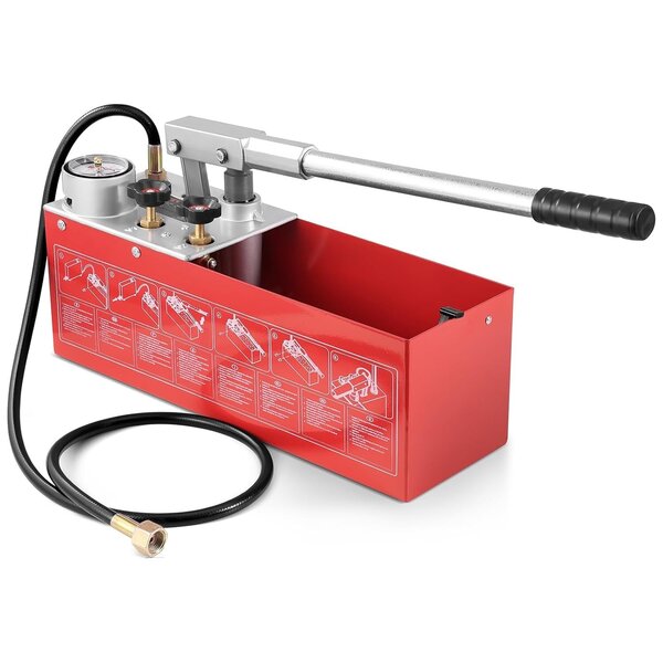 VEVOR Hydrostatic Test Pump, Max 25 bar/362 PSI, Dual Valve Hydraulic Manual Water Pressure Tester Kit with Gauge 10L Water Tank, 1.4 m Hose with 1.27 cm External Thread Connector for Pipeline