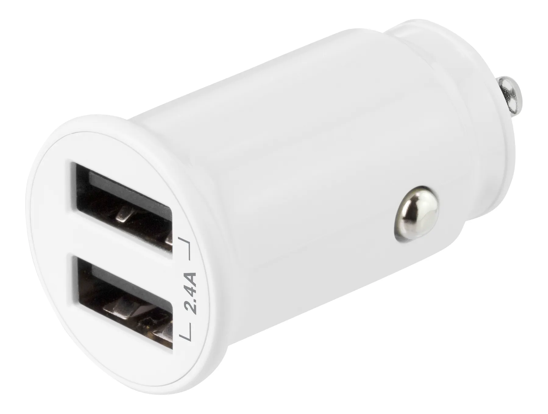 DELTACO kompakti USB-autolaturi, 12V/24V, 2x USB-A, 2,4A, 12W, valk.