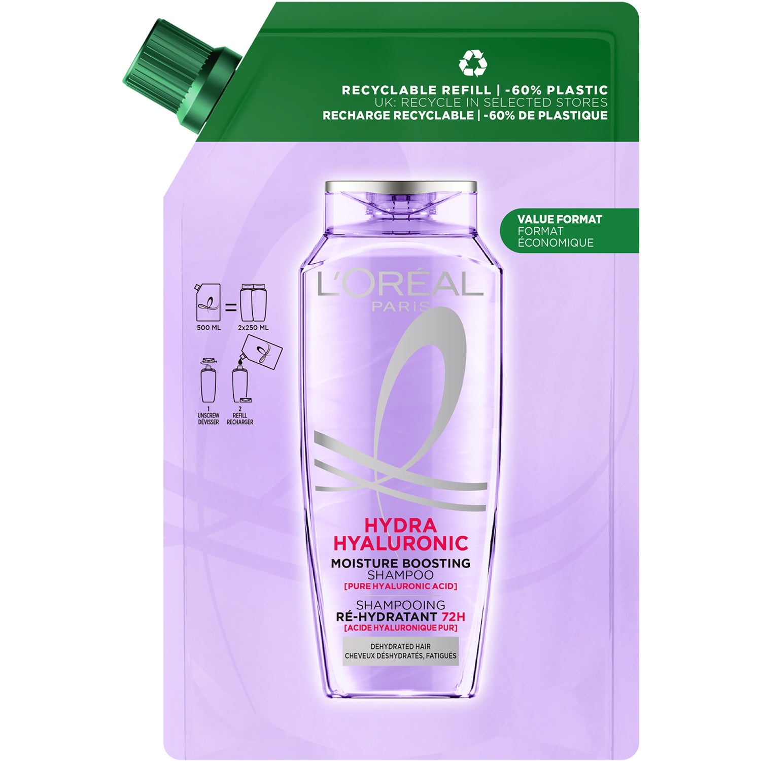 L'Oréal Paris Elvital Hyaluron Plump Shampoo Refill For Dehydrated Hair 500 ml Refill