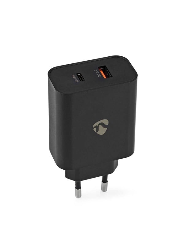 Nedis Seinälaturi | 65 W | 2.0 / 2.25 A / 3.25 A A | Lähtöliitäntöjen määrä: 2 | USB-A / USB-CTM | Automaattinen Jännitteen Valinta | Musta