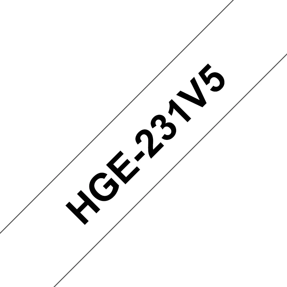 BROTHER HGE231V5 5x tape cassette 12mmx8m white black laminate for P-touch P500PC,9700PC,9800PCN,RL700S 5 Pack