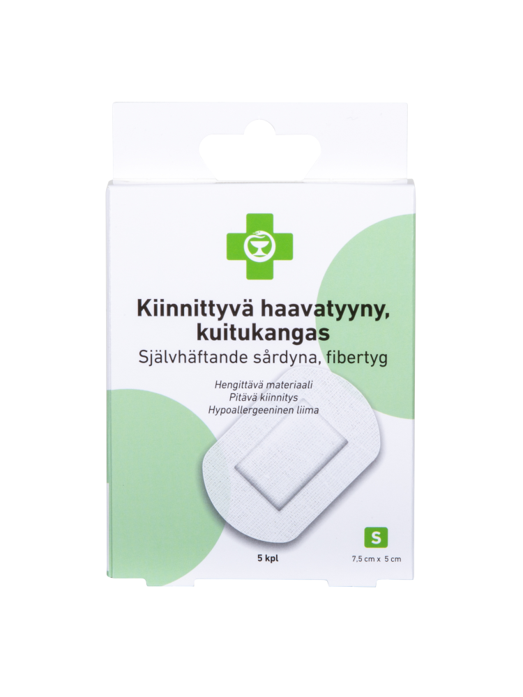 APTEEKKI Kiinnittyvä haavatyyny koko S 7,5cm x 5cm, 5 kpl/rasia