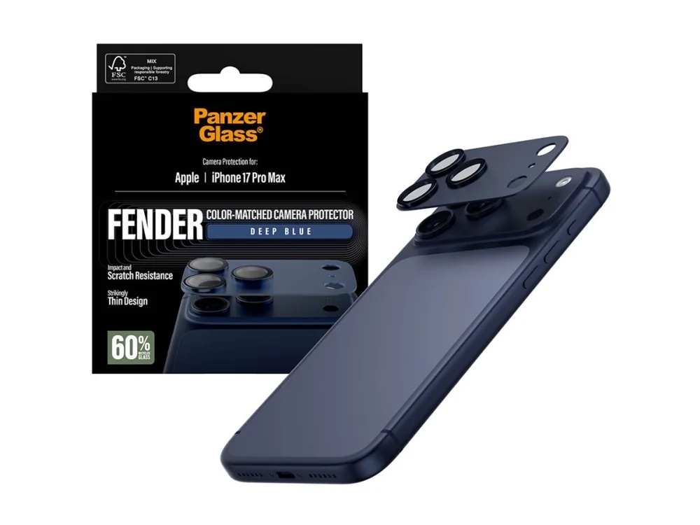 PanzerGlass ® Fender Camera Protector Deep Blue iPhone 17 Pro Max, Apple, Apple - iPhone 17 Pro Max, Asennus kuivana, Naarmuuntumisenkestävä, Iskunkestävä, Sininen, 1 kpl