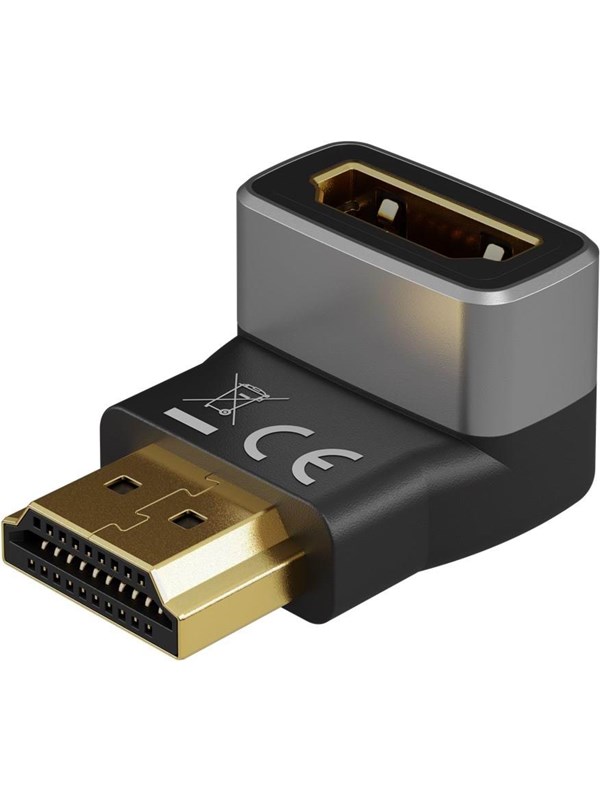 Goobay HDMITM vinkeladapter 270° vertikal, 8K @ 60 Hz, guldpläterad HDMITM-uttag (typ A) > HDMITM kontakt (typ A) 270 °