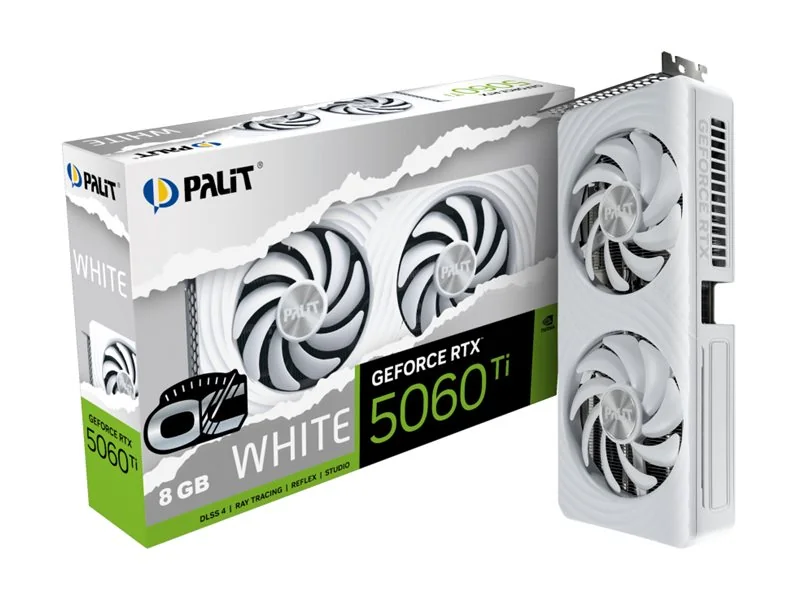 Palit GeForce RTX 5060 Ti White OC, GeForce RTX 5060 Ti, 8 GB, GDDR7, 128 Bit, 7680 x 4320 pikseliä, PCI Express 5.0
