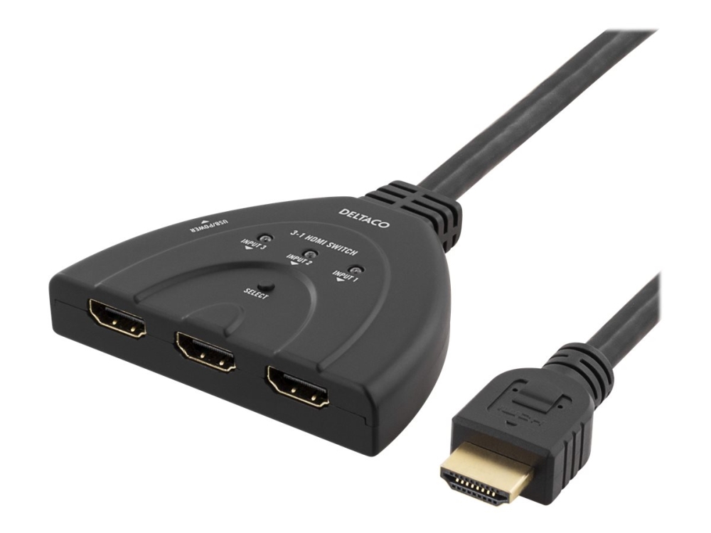Deltaco HDMI-kytkin, 3 sisääntuloa ja 1 ulostulo, 4K 60Hz, 7.1, musta, HDMI, HDMI, 4096 x 2160 pikseliä, Musta, 4K Ultra HD, 60 Hz