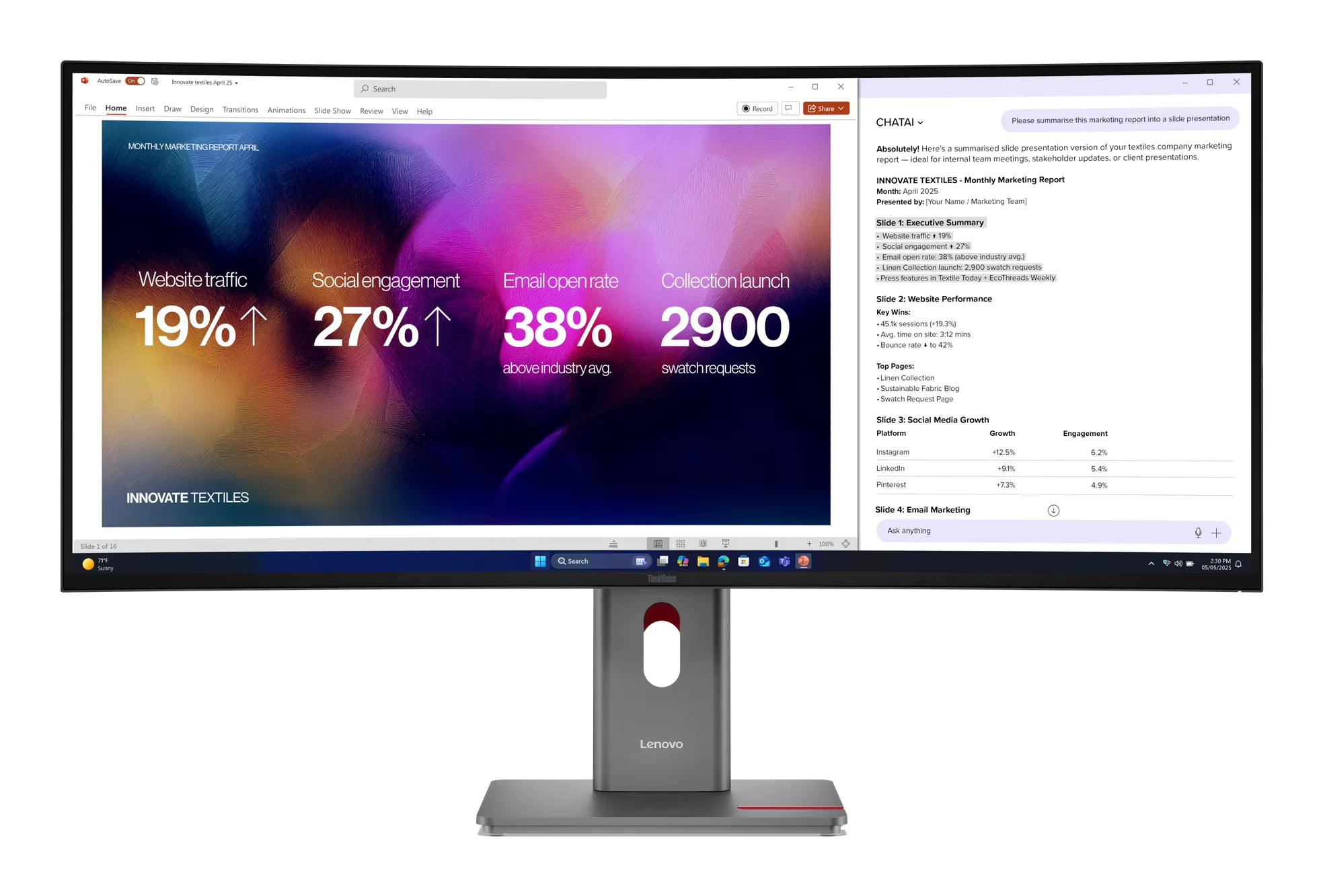 40" Lenovo ThinkVision P40WD-40 - 5120x2160 (5K2K) - 120Hz - IPS - 140W USB-C - KVM switch