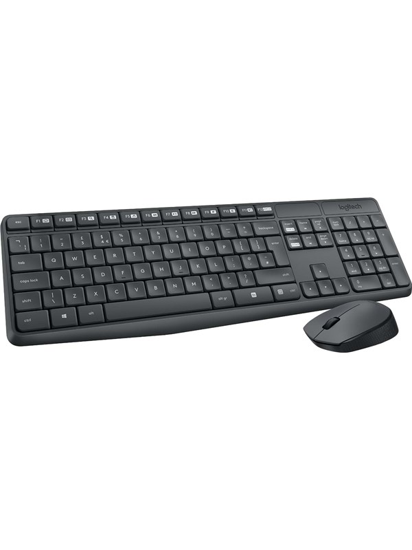 Logitech MK235 Langaton yhdistelmä - Yhdysvallat - Näppäimistö ja Hiirisetti - Englanti (US) - Harmaa