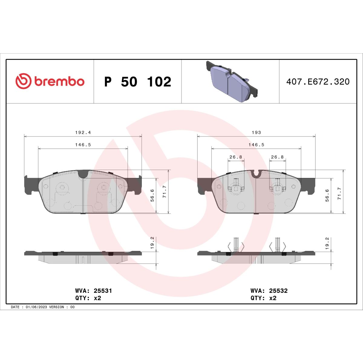 Jarrupalat, levyjarru BREMBO P 50 102