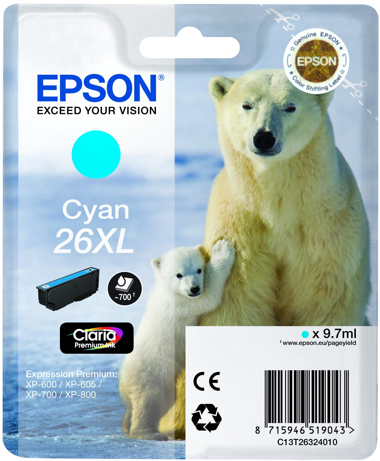 Epson Epson 26XL Mustepatruuna Cyan T2632 Vastaa: N/A