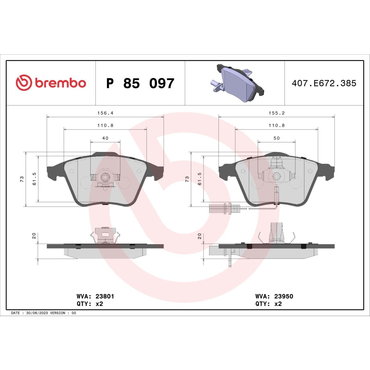 Jarrupalat, levyjarru BREMBO P 85 097