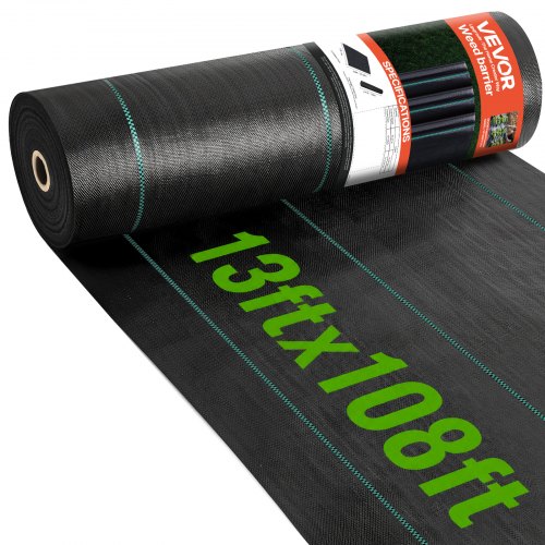 VEVOR 3.96m x 32.92m Premium Heavy Duty Weed Barrier Landscape Fabric, 141.7g Woven Geotextile Fabric Under Gravel, High Permeability for Weed Blocker Weed Mat, Driveway Fabric, Weed Control Garden Cloth