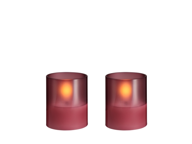 Moods & More LED glass candle - Hurricane - Vintage Rose - 47x57 mm - 2 pcs