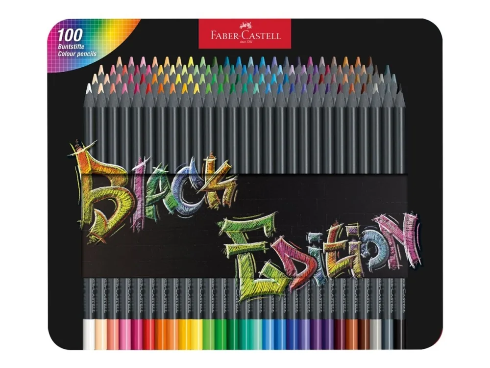 FABER-CASTELL kolmiomaiset värikynät Black Edition, 100 kpl kolmiomaisia, mustaa puuta, superpehmeä lyijy - 1 kpl (116490)