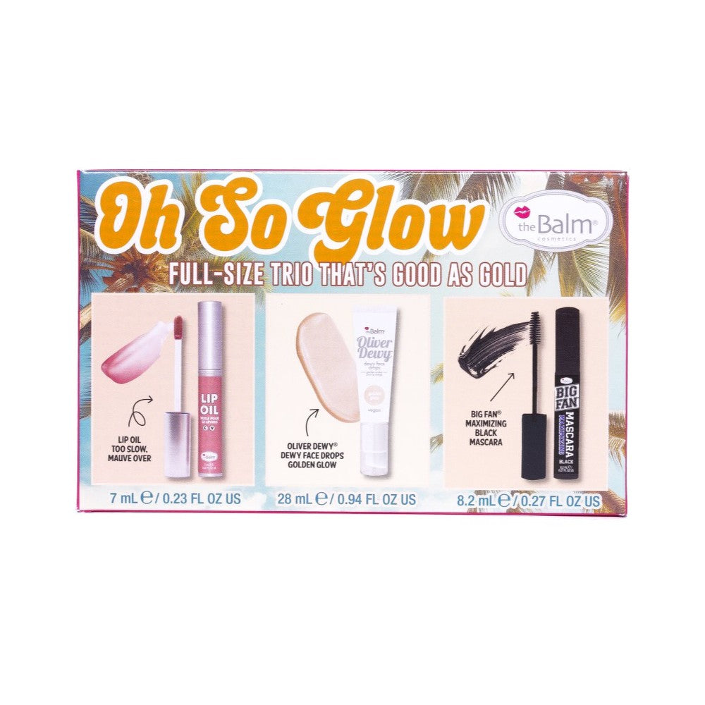theBalm Holiday Trio Box Set -lahjapakkaus täydelliseen lookiin Huuliöljy 7 ml + nestemäinen korostusvoide 28 ml + ripsiväri 8,2 ml