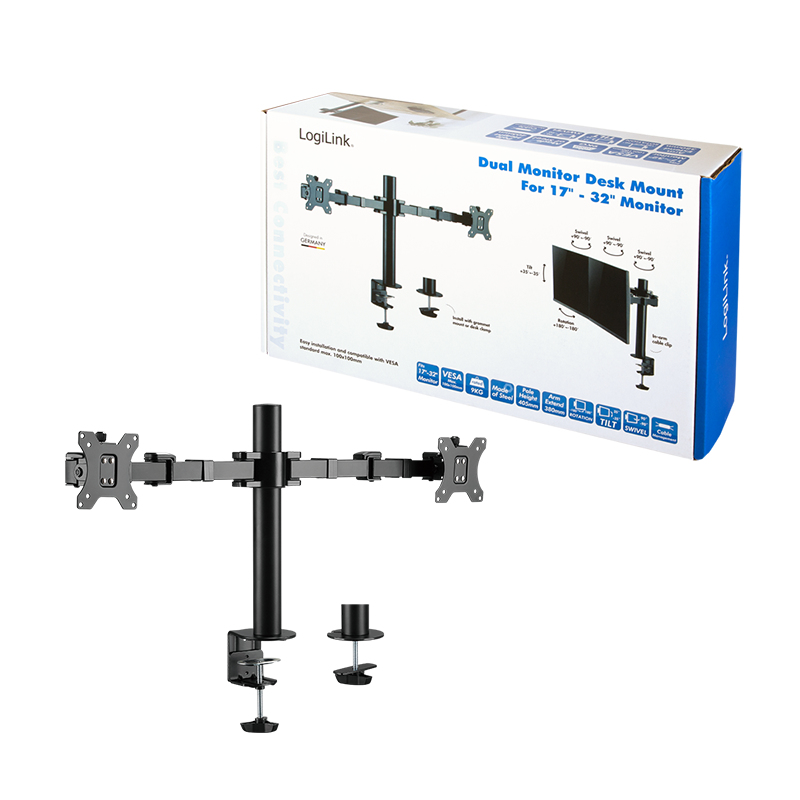 LogiLink Dual Näytön kiinnitys 17-32" arm length: adjustable