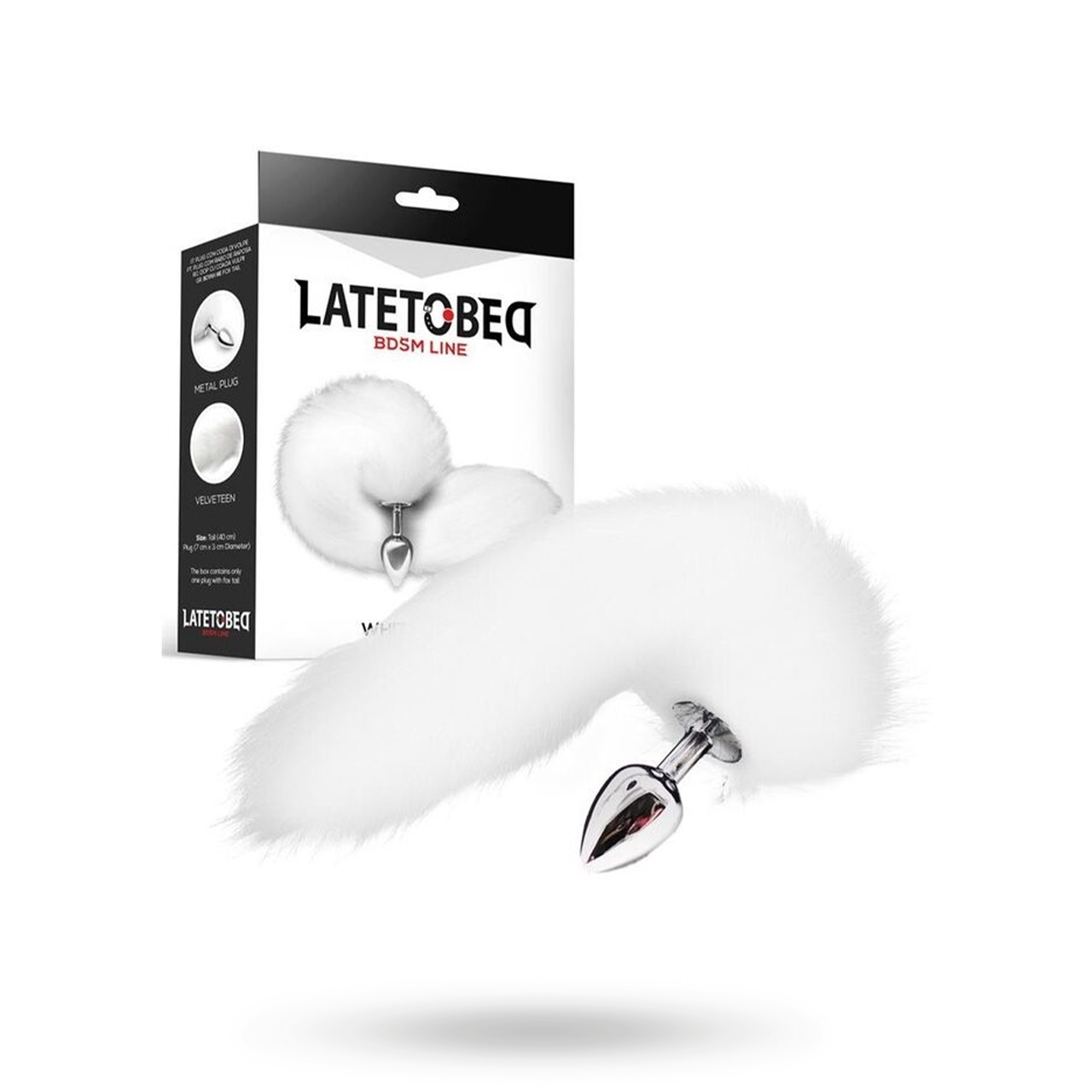 Metal Butt Plug With White Foxy Tail 40 cm Anaalitappi hännällä