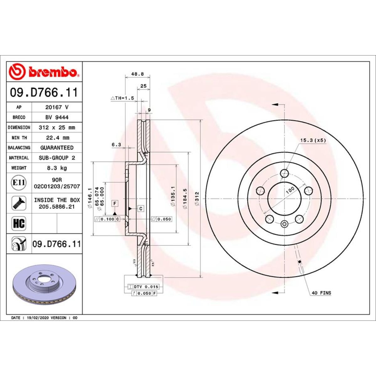 Jarrulevy BREMBO 09.D766.11