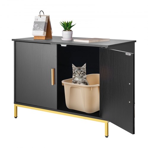 VEVOR Cat Litter Box Enclosure Furniture, 70 cm Hidden Litter Box Cabinet with Metal Legs & Handle, Modern Style Cat Washroom House End Table, Fit Most of Litterbox, for Bedroom Living Room